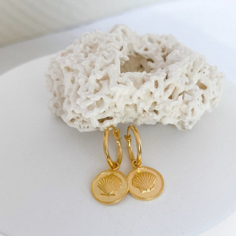 float shell coin earring gold