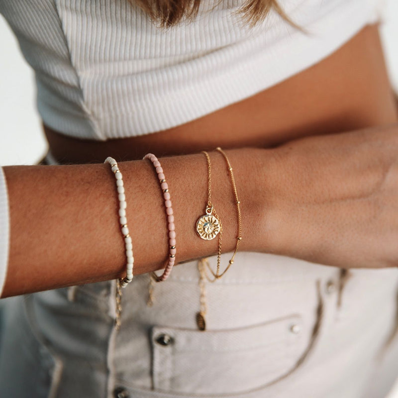 in bracelet adjustable 18k size Dainty women\'s in float pendant – - with gold sun