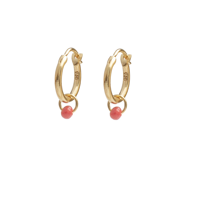 Damen Gold Perlen Ohrring mit roter Perle