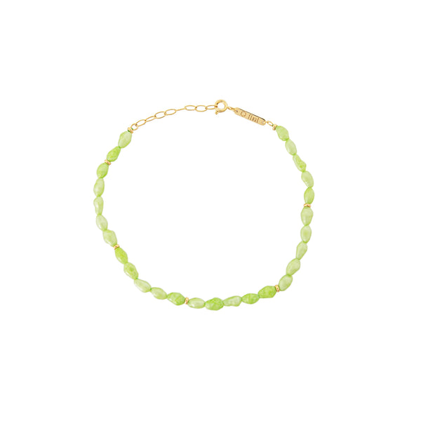 Damen Fußkette mit Gold Verschluss aus grünen Perlen
