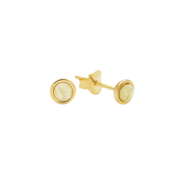 Damen Gold Ohrring Stecker rund mit weißem Resin Inlay