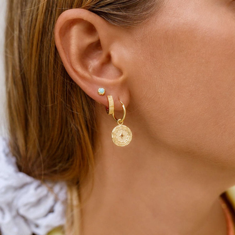 Damen Gold Ohrring Stecker Blume Farbe: Türkis