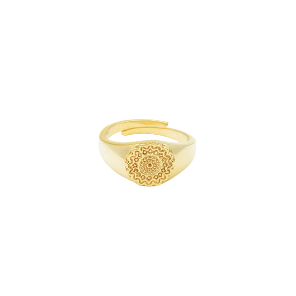 Damen Gold Ring mit Mandala Muster auf der Vorderseite