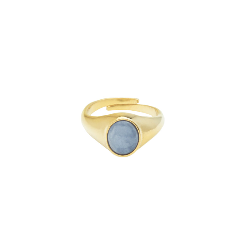 Damen Gold Ring mit blauem ovalen Resin Inlay auf der Vorderseite