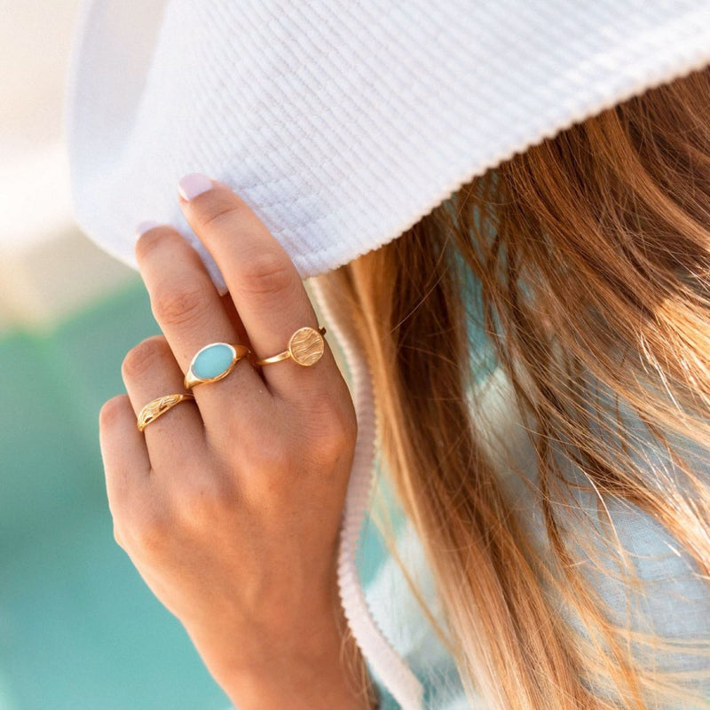 Damen Gold Ring mit türkisem Resin Inlay