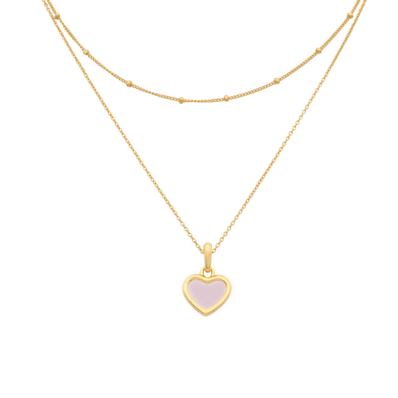 Damen Gold Halskette mit Herz Anhänger mit lilanem Inlay