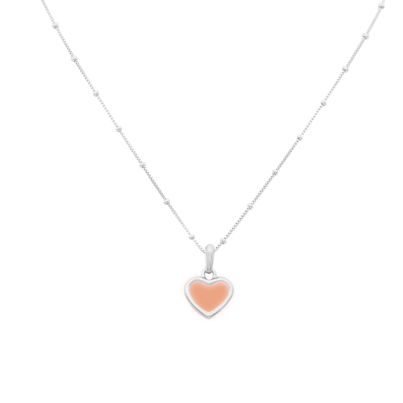Damen Silber Halskette mit Herz Anhänger mit Pfirsich farbenem Inlay