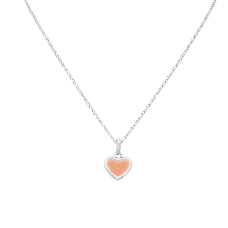 Damen Silber Halskette mit Herz Anhänger mit Pfirsich farbenem Inlay